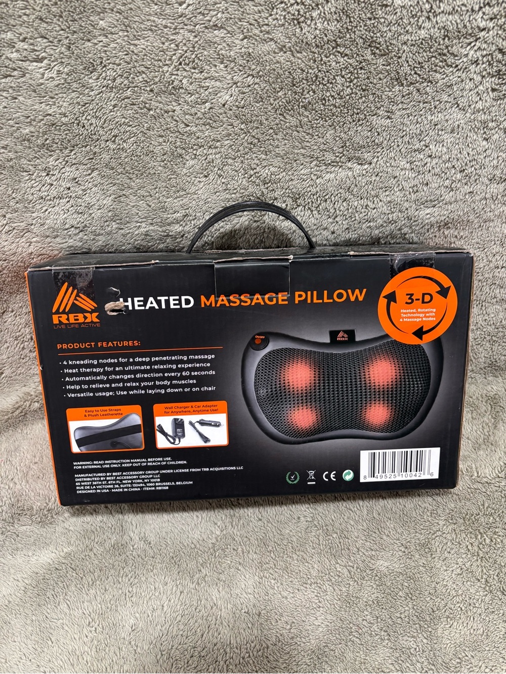 RBX Black Massage Pillow with Orange Kneading Nodes